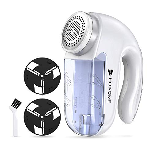 Fabric Shaver Defuzzer, Hosome Lint Balls Pills Fuzz Remover Electric Sweater Clothes Shaver with 3 Replaceable Stainless Steel Blades, Cleaning Brush, AC adapter for Clothing, Couch, Furniture, White