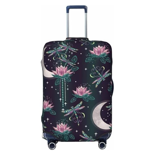 Travel Luggage Cover Spandex Suitcase Protector Bag,Flower Dragonflies Moon Anti-Scratch Fits 18-32 Inch Luggage, Suitcase Sleeve For Kid And Adult,Medium