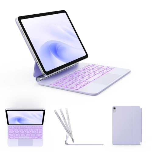 Image of GreenLaw for iPad 11th(A16,2025) /10th(2022) Generation Case with Keyboard, Magic-Style Keyboard Stand, 7 Color Backlit, Stain-Resistant Surface, Multi-Touch Trackpad, Light Purple