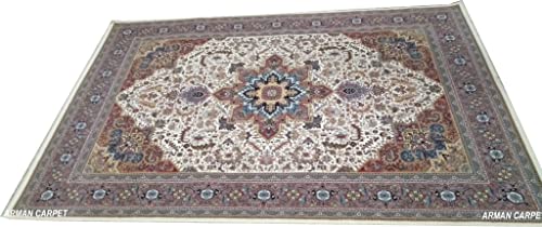 Image of High Density Export Quality Classical Pure Silk Carpet for Your Hall & Living Room 4 X 6 Feet (90x150 cm) Ivory Multi