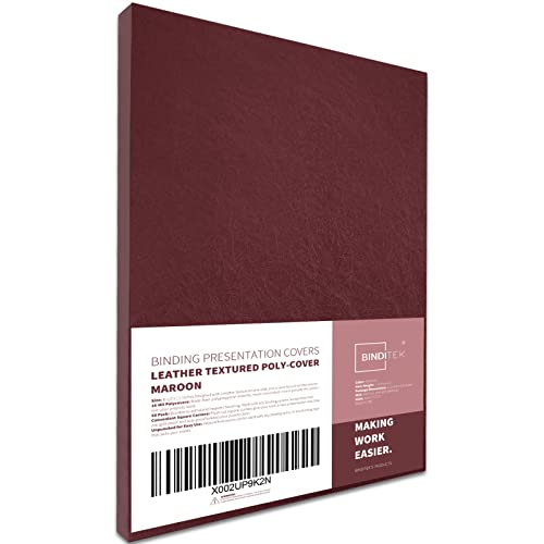 Binditek 50 Pack 16Mil Leather Textured Polycovers - Binding Presentation Covers For Business Reports And Proposals 8-1/2 X 11 Inches,Maroon Binding Back Covers #TOP5