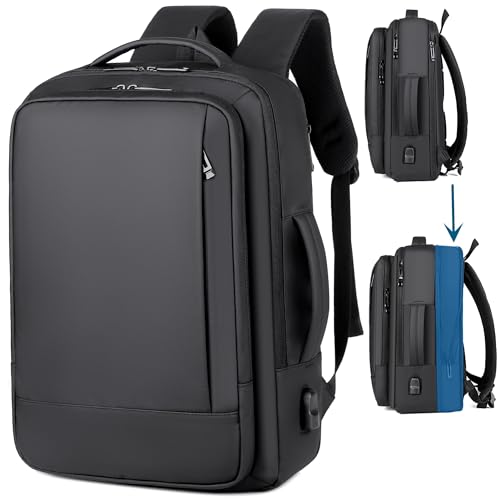 Kommodum - Zaino Porta PC da Uomo Viaggio Bagaglio a mano Estendibile Valigia Borsa Computer Portatile Custodia Notebook fino ai 15.6 pollici Con Ricarica USB per Lavoro Viaggio Scuola Nero KM3
