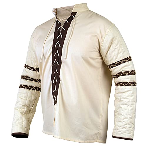 Museum Replicas Lace Up Cotton Gambeson Padded Shirt Medieval Costume - Defensive Jacket Sword-Fighting (L/XL) Cream