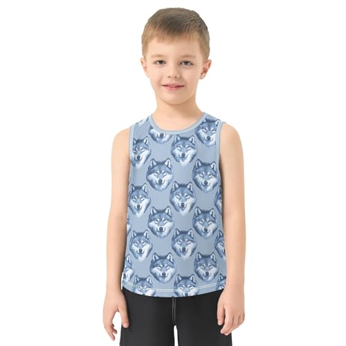 Boys Tank Top Shirts Wolf Animal Blue Sleeveless T-Shirts Crew Neck for Kids Clothing Children2