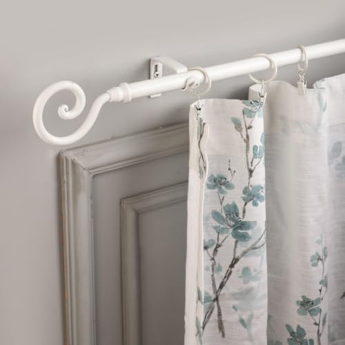Image of The Decor Mart 28 inch-48 inch Adjustable Curtain Rod for Door & Windows with Brackets Set Curtains Hanging Extendable Iron Metal Pipe Holder with White Spiral Metal Finial