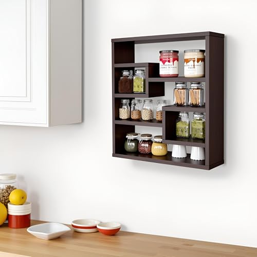 Image of FURNEASER Brian Kitchen Rack Shelf Multipurpose Wooden Wall Mounted Spice Jar Rack Shelves for Kitchen Storage Kitchen Shelf Organizer Kitchen item Containers Hanging Shelves