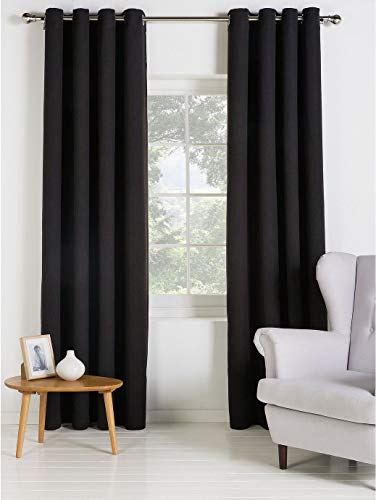 Value Comfort Home Thermal BLACKOUT Light & Noise Insulation Eyelet Ring Top Fully-Lined Curtains With Tie-Backs | Size & Colour Options black 46x72