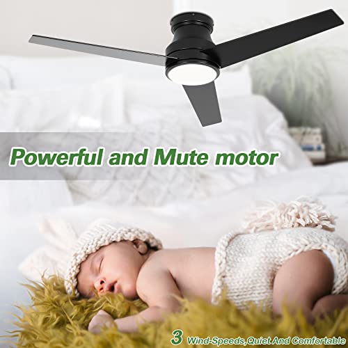 Image of hykolity 52 inch Flush Mount Ceiling Fan with LED Lights Low Voltage LED Display Space Heater