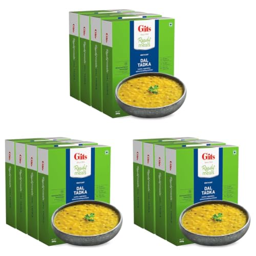Image of Gits Ready to Eat Dal Tadka, Pure Veg Heat and Eat Indian Meal, Microwaveable, 1200g (Pack of 12 X 300g Each)