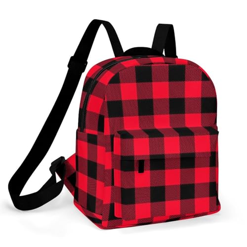 Red And Black Buffalo Plaid Backpacks Laptop Mini Backpacks for Women Travel Shoulder Bag Bookbag Rucksack Daypack 10 Inch