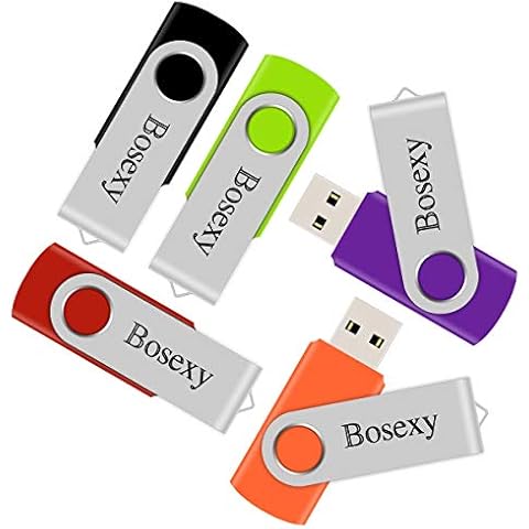 USB Flash Drive 8GB, Bosexy Thumb Drive Memory Stick Swivel Design with Led Indicator, Black/Green/Red/Orange/Purple (5PCS, 8G Each, Mix Color) Cover