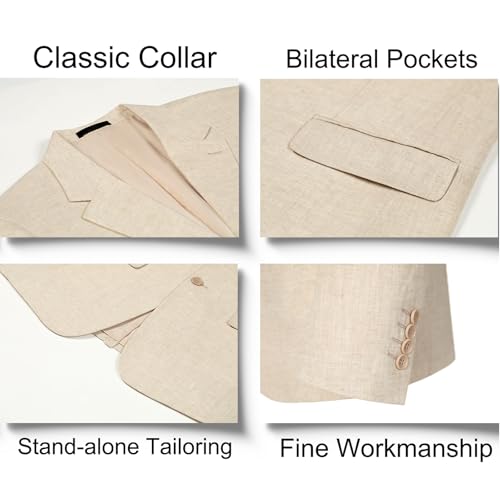 Solove-Suit Men's 3 Piece Regular Fit Linen Men Suit 2 Button Tuxedos for Wedding Party(Blazer+Vest+Pant)3