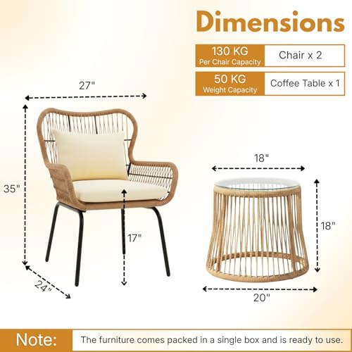 Image of DEVOKO Transform Your Outdoor Space with Our 3 Piece Patio Rope Furniture Set - Perfect for Terrace, Garden, Balcony, Porch, Deck and Yard (Beige and Cream)