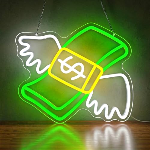Image of Money Neon Sign,Cash LED Neon Light with Dollar Design, Dimmable Dallar Neon Light Sign for Bedroom, Game Room, Man Cave,Party Decoration, Cool Aesthetic Room Decor