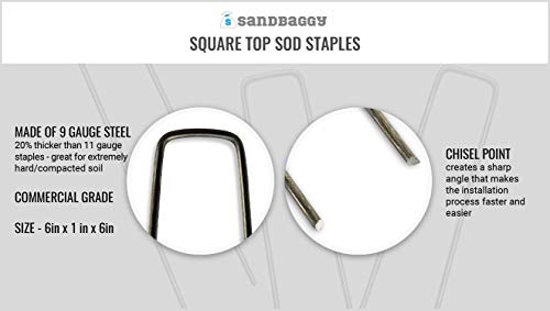 Sandbaggy 6 inch Landscape Sod Staples (9 Gauge Steel) ~ Great for Hard Soil - 20% Thicker Than Competition - Trusted by Farmers & Contractors Across USA (500 Staples)