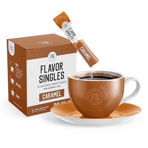 Flavor Singles Caramel Powdered Sweetener Packets for Coffee & Tea, Travel Ready Single-Serve Syrup Alternative, 30 Count (Pack of 1)