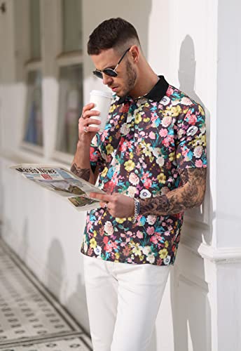 Men's Vintage Flower Polo Shirts Golf T-Shirts For Party Club #TOP1