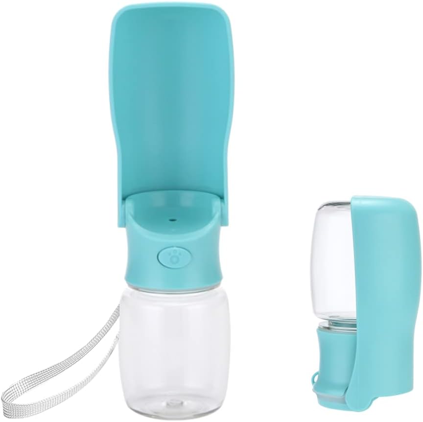 Foldable Dog Water Bottle,12oz(350ml) Portable Pet Water Bottle,Leak Proof and Food Grade Plastic Dog Travel Water Dispenser with Drinking Bowl for Pet Outdoor Walking,Hiking,Travel(Blue)