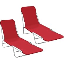Folding Sun Lounger Set of 2 Red Adjustable Backrest for Outdoor Relaxation Garden Beach Camping Sturdy Lightweight Compact Storage