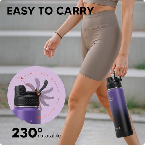 Image of Swigina [2-IN-1 LID] Insulated Water Bottle with Silicone Boot (36hrs Cold /18hrs Hot) - DIY Stickers, Leakproof, BPA Free, 24 oz