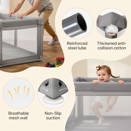 Image of Baby Playpen,Extra Large Playpen for Babies and Toddlers, Sturdy Play Pen Play Yard with Safety Gate,79 inchx59 inchBaby Play Pen(Cationic Light Grey)