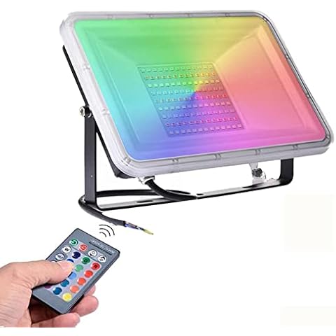 100W RGB LED Floodlights,16 Colors 4 Mode Dimmable Colour Changing Outdoor Security Light with Remote Control,Waterproof IP66 RGB Floodlight with Memory Function for Wedding,Party,Stage,Garden,Street Cover