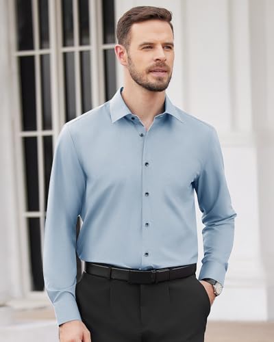 Image of Alimens & Gentle Men's Dress Shirts Long Sleeve Wrinkle Free Stretch Business Casual Wedding Button Down Shirt