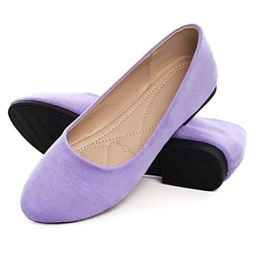 LUXINYU Women's Slip on Flats,Pointed Toe Solid Classic Ballet Shoes Soft Comfortable Suede Casual Flats2