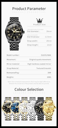 Image of OLEVS Mens Watches Business Large Numer Easy to Read Quartz Watch Stainless Steel Waterproof Luminous Date Casual Male Watch
