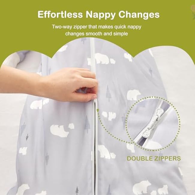 3.5 TOG Super Soft Winter Sleep Sack, 100% Organic Cotton Thick Warm Baby Wearable Blanket for 18-36 Months, Bear, Size L