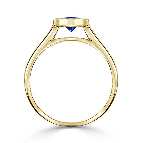 Diamond Wish 14K Yellow Gold Round Bezel-Set Blue Sapphire Gemstone Engagement Ring (1/4-1cttw) Size 4-92