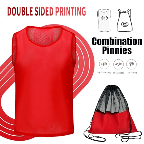 Image of 12 /24 /48Pcs Soccer Pinnies Youth, Scrimmage Team Practice Vests | Mesh Printed and Unprinted Numbers Team Pennies for Basketball Soccer Football Bibs Adults Kids