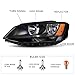 Headlights Assembly Compatible with 2011-2018 VW Jetta MK6 without DRL Halogen Headlamp Driver & Passenger Side, Black Housing Amber Side