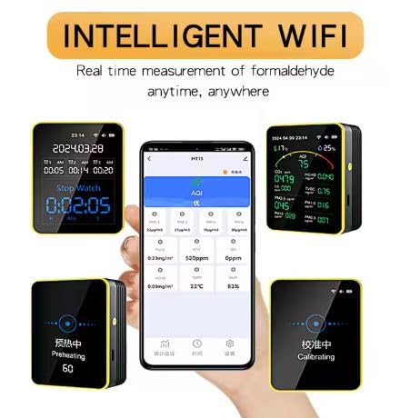 Image of SIGNETTE 15-In-1 WiFi Multi-Functional (High Accuracy) Integrated Air Quality Monitor, Pm2.5, Hcho, Tvoc, Aqi, Co2 Meter, Indoor Use, Electrochemical Sensor, Real-Time Display, Rechargeable Battery