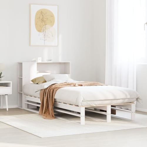  Gecheer Struttura Letto,Giroletto,Singolo,Libreria senza Materasso Bianco 100x200 cm Legno Massello P5220