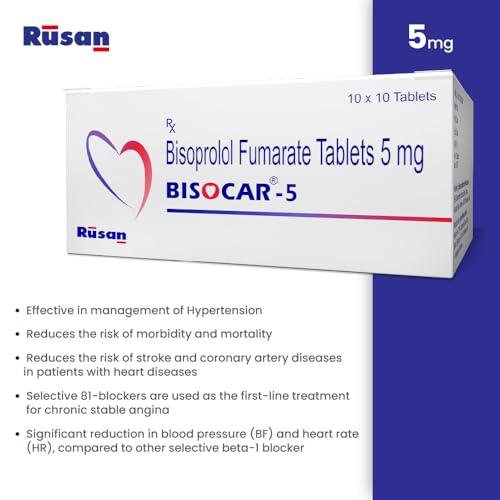 Image of Rusan Bisocar Bisoprolol 5mg | 10 Tablets | Beta Blocker Tablets for Hypertension | BP Management | Relax blood vessels and helps to improve BP