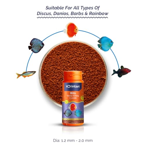 Image of Intan Bits (1.2-2mm Slow Sinking Crushable Crumble) | 45gm - Highly Nutritious Ornamental Fish Food for All - Discus, Danios, Barbs & Rainbow | Growel Feeds
