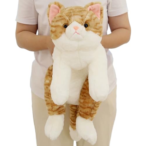 Jorzer Chat réaliste 20 Pouces en Peluche de Coton en Posture couchée, Faux Chaton Doux et respectueux de la Peau pour la Maison, Le Bureau, l'hôtel, la...