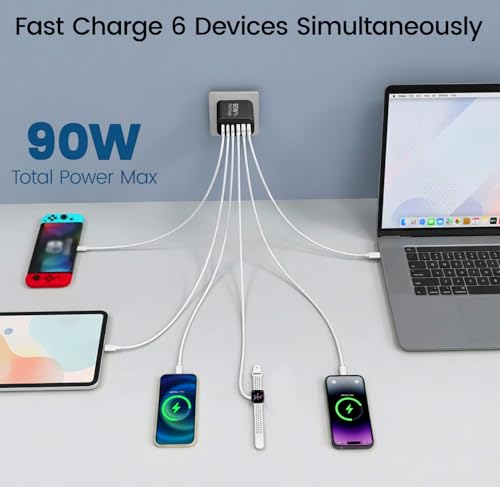Image of 90W GaN USB C Charger Block [3 Pack],6-Port USB C Wall Charger Fast Charging 45W PD Power Adapter for MacBook Air /iPad Pro /iPhone 17Pro Max /Samsung Galaxy S24 Ultra /Tabs for Home Travel