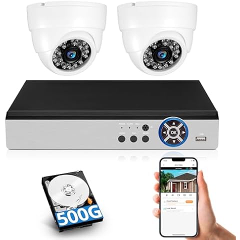 Fuers 5MP Security Camera System Indoor with AI Human Detection, 8CH H.265+ Security DVR Recorder and 2 x 2592TVL 5MP Home CCTV Done Surveillance Cameras, Smart Playback, Email Alert,500G Hard Drive Cover