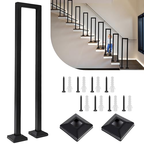 Stair Railing Indoor, U-Shaped Stair Rail, Optional Height 35-110cm, Exterior Railing Stairs, Handrails for Outdoor Steps, for Stairs, Garden, House Entrance, Backyard, Balcony (U-Black, 100cm)