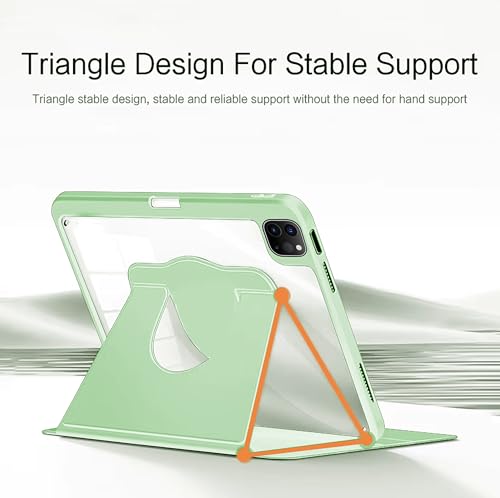 Image of TGK Rotating Case for iPad Pro 12.9 inch (2022 /2021 /2020 /2018, 6th /5th /4th /3rd Gen) with Pencil Holder 360 Degree Rotation Protective Trifold Stand Cover Clear Back (Mint Green)