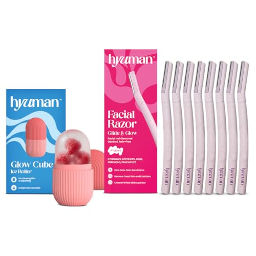 Image of Hyuman Women 8 Face Razor + Ice Roller | German Stainless Steel Blade |Shaver For Facial Hair, Chin, Upper Lip, Forehead | Ice Roller For Face Massager