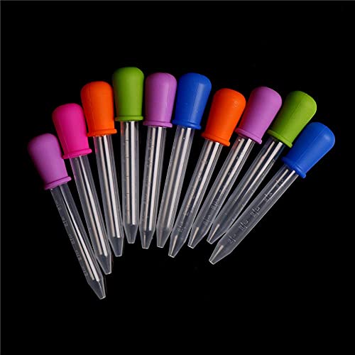Image of HiMo 10 Pack Liquid Pipettes Droppers Silicone 5ml Clear Medicine Eye Dropper for Kids with Bulb Tip & Clean Brush for Candy Mold, Gummy Bear, Gelatin Maker, Oil Science, Crafts Projects (10 Colors)