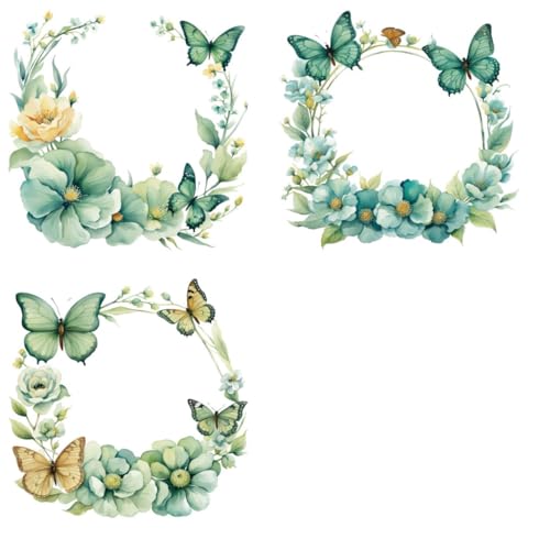 Teal Green Butterfly Flowers Iron Transfer Patch Heat Transfer Sticker Vinyl Design Iron Applique T-Shirt Clothing DIY Craft Applique Clothing Decoration (P3)