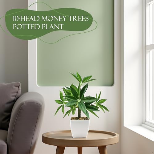 Image of KARP Artificial Potted Plants, 28Cm Height Faux Money Plant /Tree with White Pot Home Decor, Indoor Artificial Ornamental Plants for Living Room, Office Desk & Bathroom, Decorative