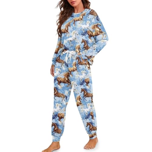 Image of Women's Pajamas Set Soft 2 Piece Loungewear Long Sleeve Pj Set Matching Sleepwear with Pockets for Women Plus Size