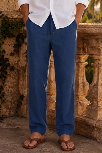 Image of Louis Philippe Men's Regular Straight Fit 100% Cotton Solid Elasticated Dobby Casual Trousers