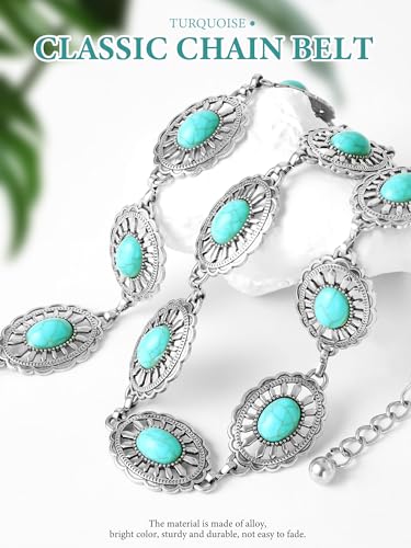Image of FIORETTO Western Waist Chain Belt Metal Concho Belt for Women Cowgirl Cowboy Boho Country Belt for Dress Jean