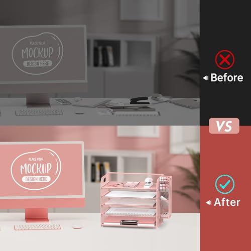 SUPEASY Organizador de mesa de 5 níveis com alça e porta-canetas removíveis, organizador de papel de